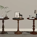 Vintage Wooden Side Tables With Decorative Plants Lamp Books And Home Decor