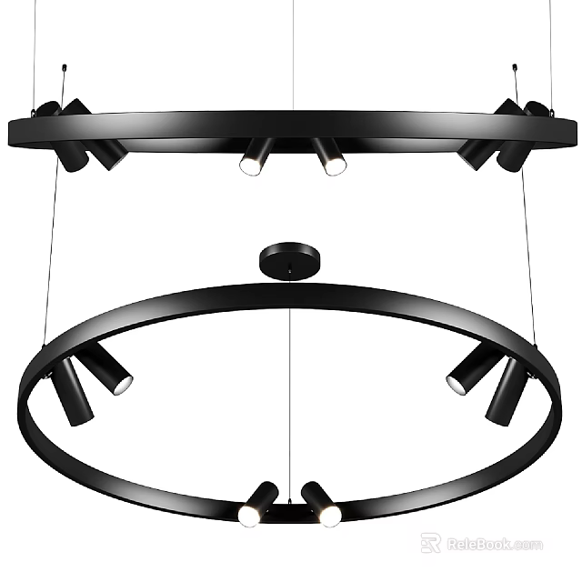 Modern Black Circular Chandelier with Multiple Light Arms Hanging Design Fixture 3d model