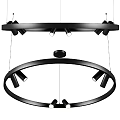 Modern Black Circular Chandelier with Multiple Light Arms Hanging Design Fixture 3d model