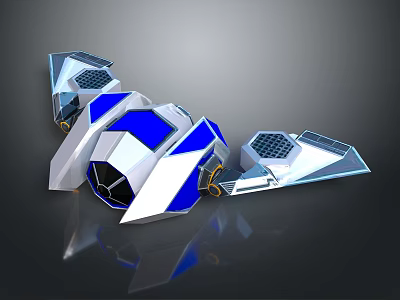 Futuristic Sci Fi Machine With Blue And White Geometric Shiny Surface And Reflection 3d model