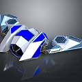 Futuristic Sci Fi Machine With Blue And White Geometric Shiny Surface And Reflection 3d model