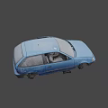 Abandoned Old Blue Car With Damaged Body Rusted Parts And Tires