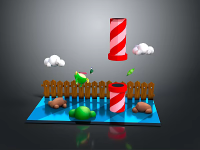 Colorful Whimsical Landscape With Candy Cane Trees Clouds And Fence 3d model
