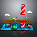 Colorful Whimsical Landscape With Candy Cane Trees Clouds And Fence