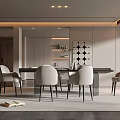 Elegant Modern Restaurant Interior With Stylish Dining Table Comfortable Chairs And Soft Lighting 3d model