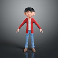3D Animated Boy Character With Black Short Hair Red Jacket Blue Pants Brown Shoes