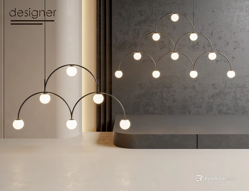 Modern Chandelier With Arched Structure And Round Bulbs For Interior Design 3d model 