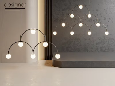 Modern Chandelier With Arched Structure And Round Bulbs For Interior Design 3d model