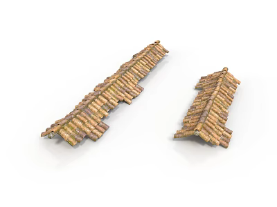 Two Building Roof Tile Structures With Wooden Texture And Long Short Shapes 3d model