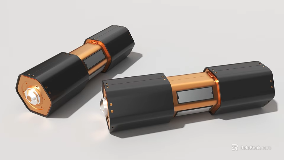 Industrial Equipment With Twin Cylindrical Black And Copper Metal Housings 3d model 