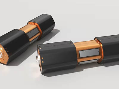 Industrial Equipment With Twin Cylindrical Black And Copper Metal Housings 3d model