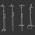 Four Modern Shower Systems with Various Designs Displayed on Black Background 3d model