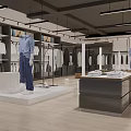 Neat Modern Clothing Store Interior With Mannequins Clothing Racks And Garments