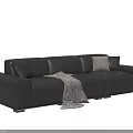 Black Leather Sectional Sofa With Accent Pillows And Throw Blanket 3d model