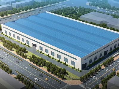 Bird's-eye view of modern factory building 3d model