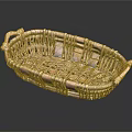 Woven Rattan Storage Basket With Oval Shape Brown Handle And Woven Texture For Home Organization