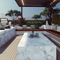 Modern Outdoor Garden Landscape With Patio Marble Counter Seating And Green Plants