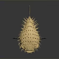 Yellow Puffer Fish With Sharp Spikes And Orange Eye On Gray Background