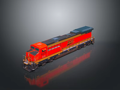 Red Train Locomotive Featuring Black Details On Shiny Surface With Dark Background Reflection 3d model