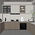 Modern Kitchen Interior With Cabinets Stainless Steel Refrigerator Counter Appliances And Lighting