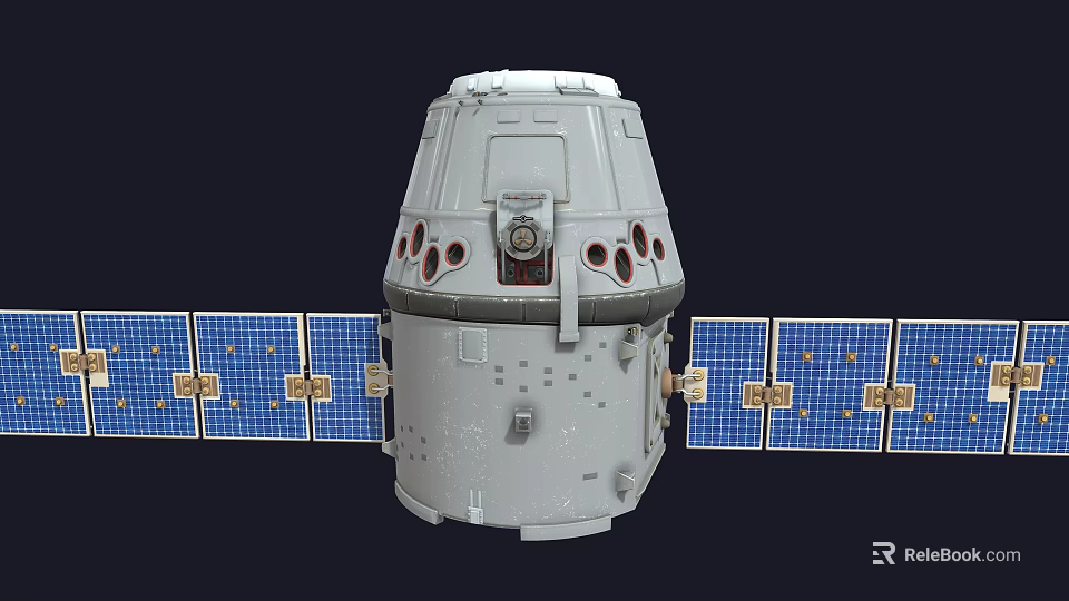 White Spacecraft Crew Capsule With Blue Solar Panels And Orbital Modules 3d model 
