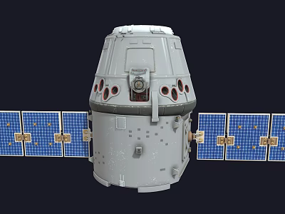 White Spacecraft Crew Capsule With Blue Solar Panels And Orbital Modules 3d model