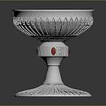 Silver Decorative Metal Tray with Intricate Base Design and Red Accents