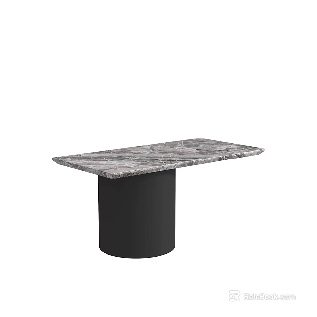 Modern Minimalist Coffee Table With Marble Top And Black Cylindrical Base 3d model 