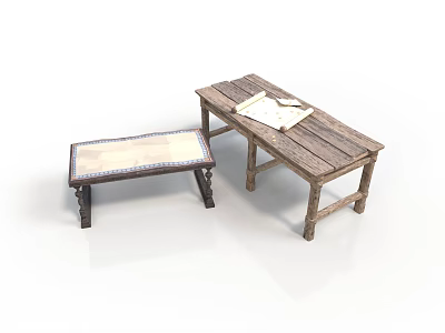 Small And Large Wooden Home Tables With Paper On Top Surface 3d model