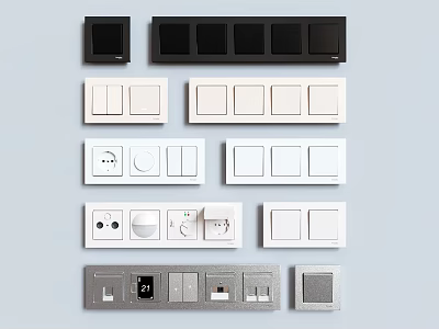Various Design Electrical Switch Panels with Sockets in Black White Grey 3d model