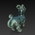 Ancient Style Mythical Beast Landscape Sculpture With Spiral Patterns And Green Patina