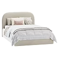 Cozy Kids Bed With Beige Curved Headboard White Quilt And Knotted Pillow