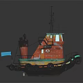 Vibrant Painted Wooden Boat Featuring Upper Deck Structure Small Mast And Tire Fenders