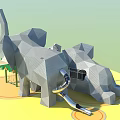 Geometric Elephant Shaped Play Equipment With Palm Tree Decoration And Ground Circular Patterns