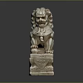Traditional Golden Lion Statue With Intricate Carved Base And Decorative Design
