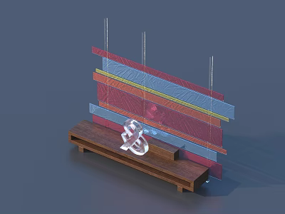 Colorful Layered Decorative Panels With Wooden Base And Transparent Display Figure 3d model