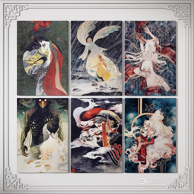 Square Area Rug With Artistic Fantasy Character Illustrations For Home Decor 3d model 