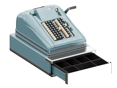Vintage Commercial Equipment Classic Blue Cash Register With Keyboard And Drawer 3d model