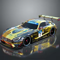 Mercedes Race Car In Golden Black Paint With Rear Wing Number 1 Racing Design