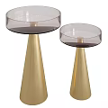 Modern Side Tables With Transparent Glass Tops And Golden Cone Bases
