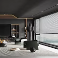 Modern Dark Living Room Interior With Sofa TV Wall Fireplace And Carpet