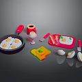 Colorful Kids Toy Kitchen Utensils with Pan Egg Models Cup Knife and Cutting Board