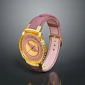 Stylish Pink Leather Strap Watch With Gold Case And Decorative Dial Design