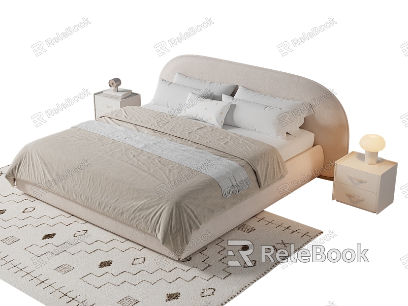 Simple Double Bed Nordic Cream Style Carpet Table Lamp model