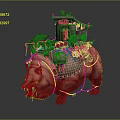 Fantasy Pig like Game Movie Character With Small House Chains And Leather Decorations