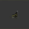 Hobbit Cottage with Yellow Exterior Round Door Stone Walls Chimney and Decorative Flags Tables Benches