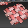 Man Creating Woven Design Using Pink And Light Brown Wooden Strips On White Background