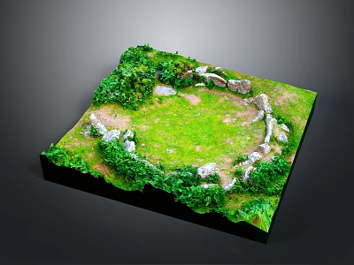Ancient Stone Circle Structure Model With Green Grass And Surrounding Vegetation 3d model