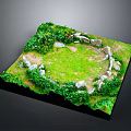 Ancient Stone Circle Structure Model With Green Grass And Surrounding Vegetation