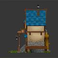 Cute Whimsical Small House With Blue Roof Yellow Walls Chimney Stone Stairs And Grass Path